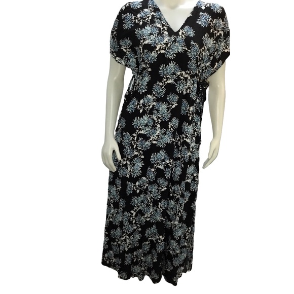 THAKOON Collective Women's Black Floral Deep V Maxi Dress Short Sleeve Size 10 - Picture 2 of 10